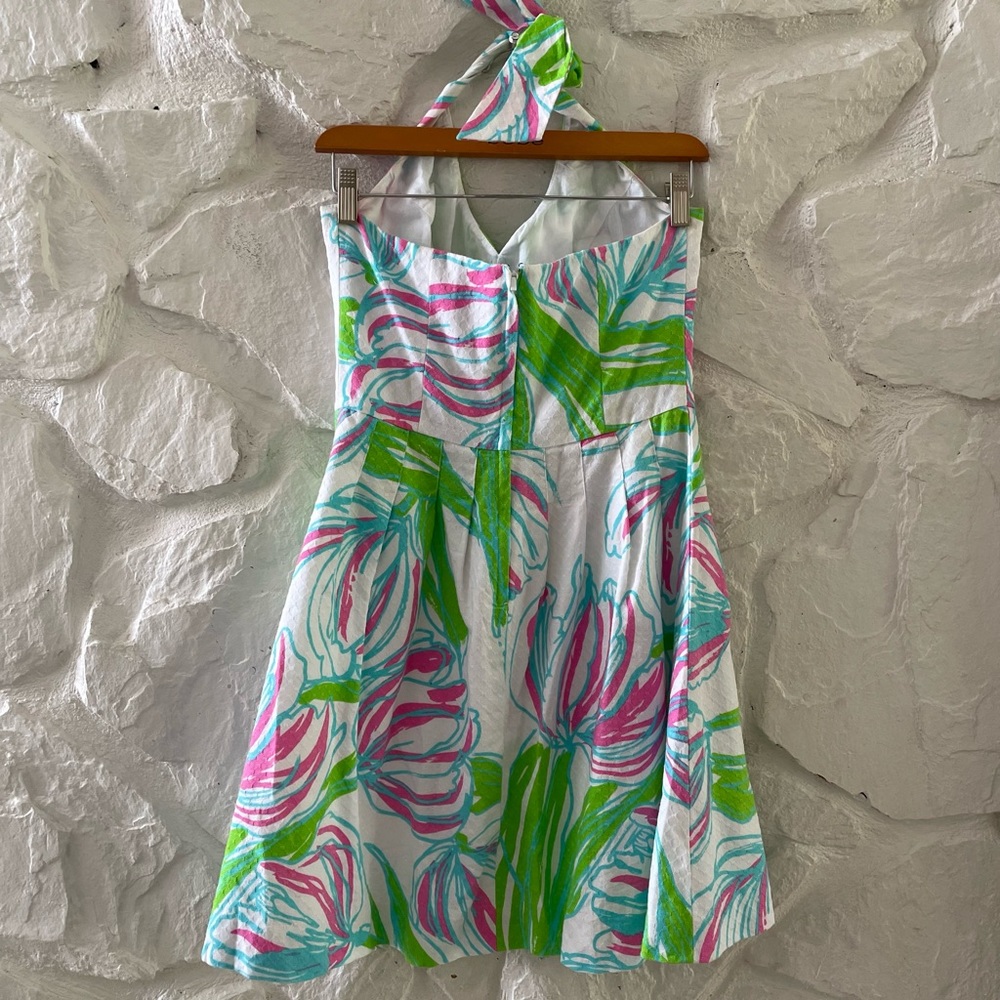 Lilly Pulitzer Green Pink Floral Halter Midi Dress - Picture 6 of 6